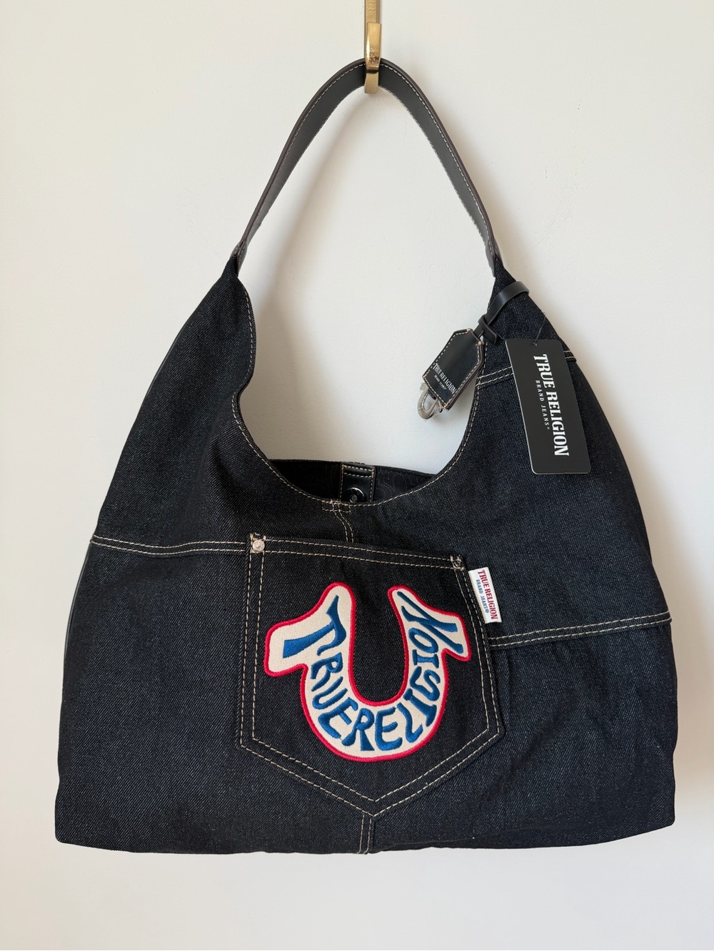True Religion dark Denim embroidered logo Shoulder Bag